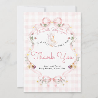 Carte De Remerciements Editable Silly Goose Baby Shower Pink Bow
