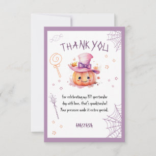 Carte De Remerciements Éffrayant un mignon Halloween Baby Girl 1er annive