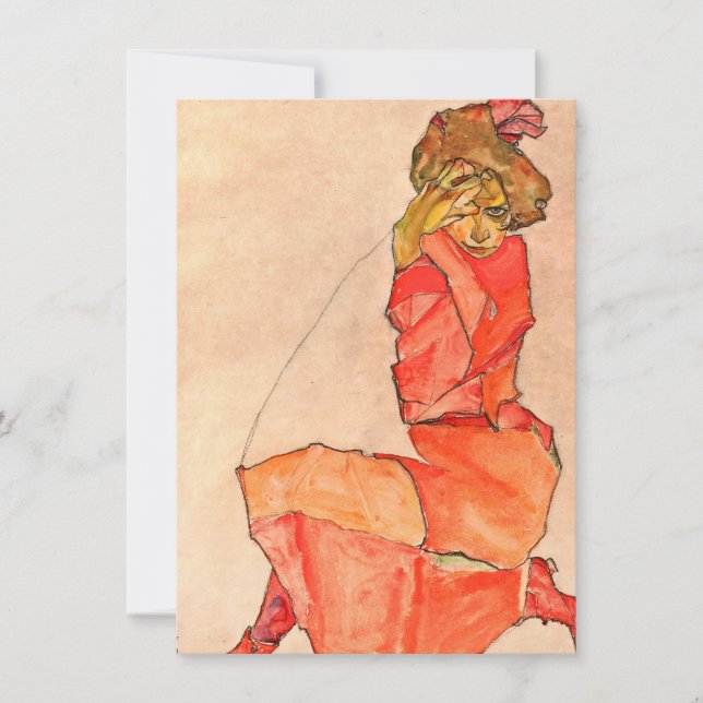 Carte De Remerciements Egon Schiele - femelle à genoux dans la robe de (Devant)