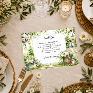 Carte De Remerciements Élégance de mariage romantique au jardin secret