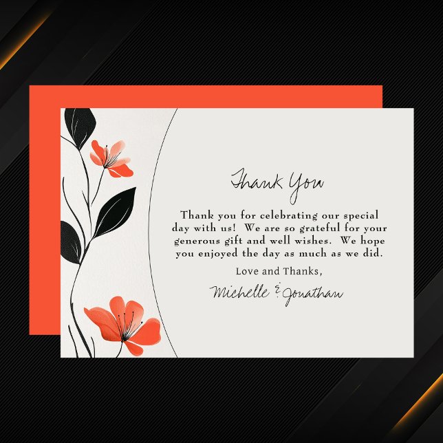 Carte De Remerciements Élégance florale moderne avec Mariage de fleurs au (Modern Floral Elegance with Bold Blooms Wedding Thank You Card)