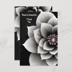 Carte De Remerciements Élégance intemporelle : Mariage en fleurs noir et 