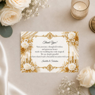 Carte De Remerciements Élégance Mariage Ivoire Doré Intemporel