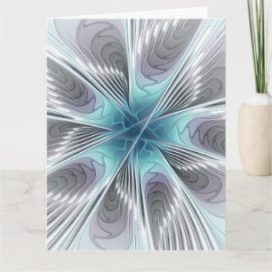 Carte De Remerciements Élégance Moderne Fleur d'Art Fractal Bleu Gris Bla