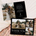 Carte De Remerciements Élégance mystique Photo Collage Mariage Noir<br><div class="desc">Carte de remerciements de mariage mystique et boho avec un texte typographique qui dit "merci" dans une police décorative. Ce modèle a 3 photos à l'avant et 1 à l'arrière. La couleur arrière - plan est noire.</div>