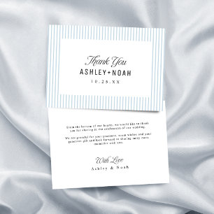Carte De Remerciements Élégance rayée de bleu poussiéreux Mariage classe