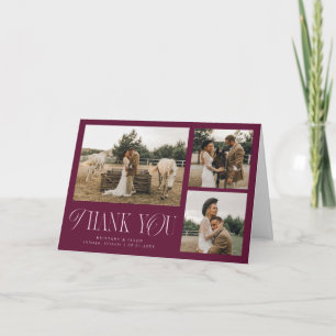 Carte De Remerciements Élégance Rustique Mariage Multi Photo Canneberge