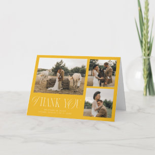 Carte De Remerciements Élégance Rustique Mariage Multi Photo Jaune