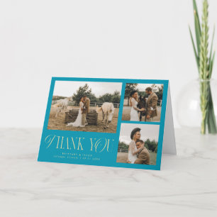 Carte De Remerciements Élégance Rustique Multi Photo Mariage Bleu Aqua