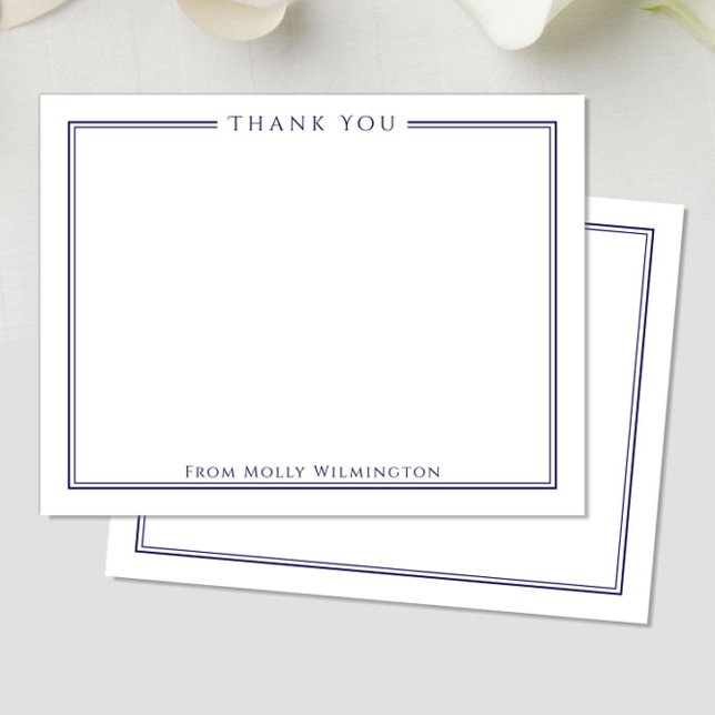 Carte De Remerciements Élégance Simple Note Bleu Marine et Blanc Plat (Créateur téléchargé)