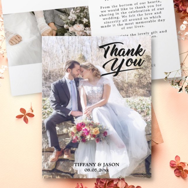 Carte De Remerciements Elégant 3 Photo Lettré à la mainModerne simple pli (Créateur téléchargé)