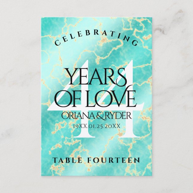 Carte De Remerciements Élégant 44ème anniversaire de Mariage turquoise (Devant)
