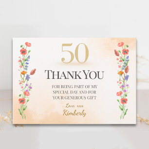 Carte De Remerciements Élégant 50e anniversaire – Conception de fleurs sa
