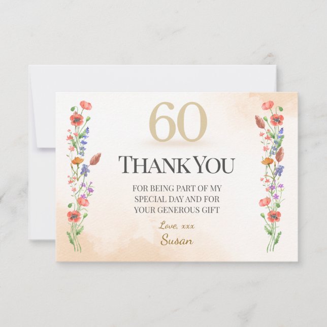 Carte De Remerciements Élégant 60e anniversaire - Conception de fleurs sa (Devant)