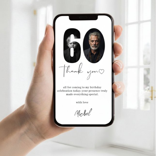 Carte De Remerciements Elegant 60th Birthday Photo Thank You Card Persona (Créateur téléchargé)