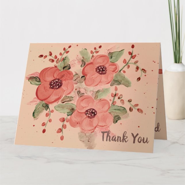 Carte de remerciements élégant à fleurs rouges (Devant)