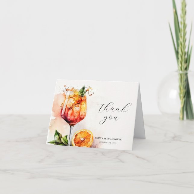 Carte De Remerciements Élégant Aperol Spritz Baby Shower de Mariée (Devant)