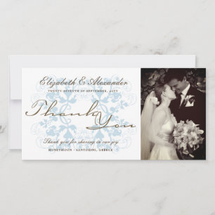 Carte De Remerciements Elégant Aqua Floral Lace Romantique Photo Mariage