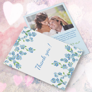 Carte De Remerciements Elégant aquarelle bleu Fleur sauvage photo Mariage