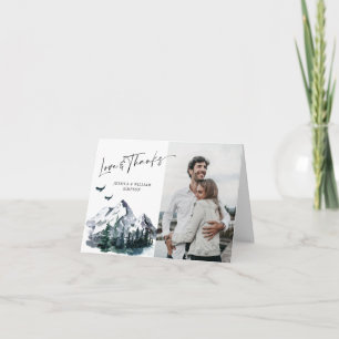 Carte De Remerciements Elégant Aquarelle Montagnes Forêt Mariage PHOTO 