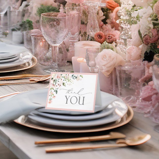 Carte De Remerciements Élégant Aquarelle rose Script Floral (Créateur téléchargé)