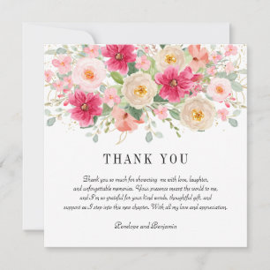 Carte De Remerciements Élégant aquarelle rose vif floral mariage