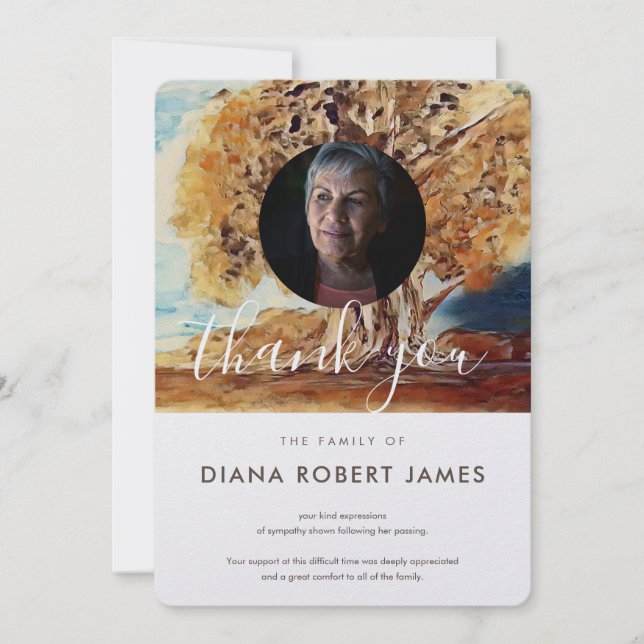 Carte De Remerciements Élégant arbre d'automne rustique Brown Sympathie p (Devant)