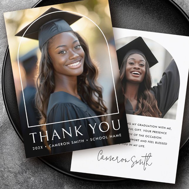 Carte De Remerciements Élégant arche classique diplôme de diplôme de la p (Elegant arch classic graduation photo graduate thank you card)