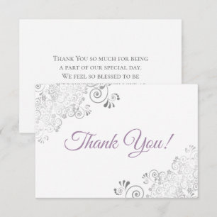 Carte De Remerciements Élégant argenté frills Lavender sur Mariage blanc