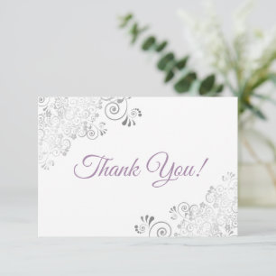 Carte De Remerciements Élégant argenté frills Lavender sur Mariage blanc