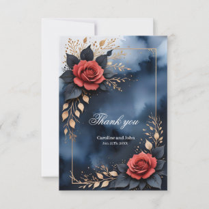 Carte De Remerciements Élégant arrangement rose avec feuillage doré