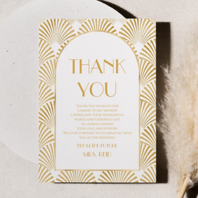 Carte De Remerciements Élégant Art Déco Doré pour Enterrement de Vie de J (Créateur téléchargé)