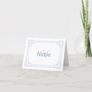 Carte De Remerciements Elégant Art Déco Vintage Nom bleu et Monogramme