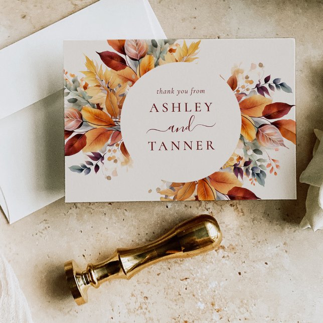 Carte De Remerciements Élégant automne Feuilles Mariage automne (Créateur téléchargé)
