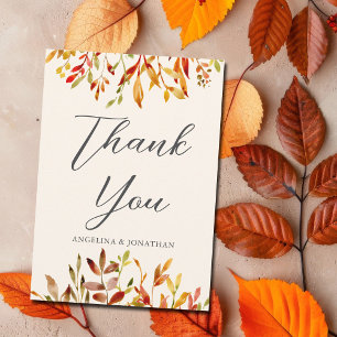 Carte De Remerciements Élégant automne Mariage personnalisé Feuilles auto