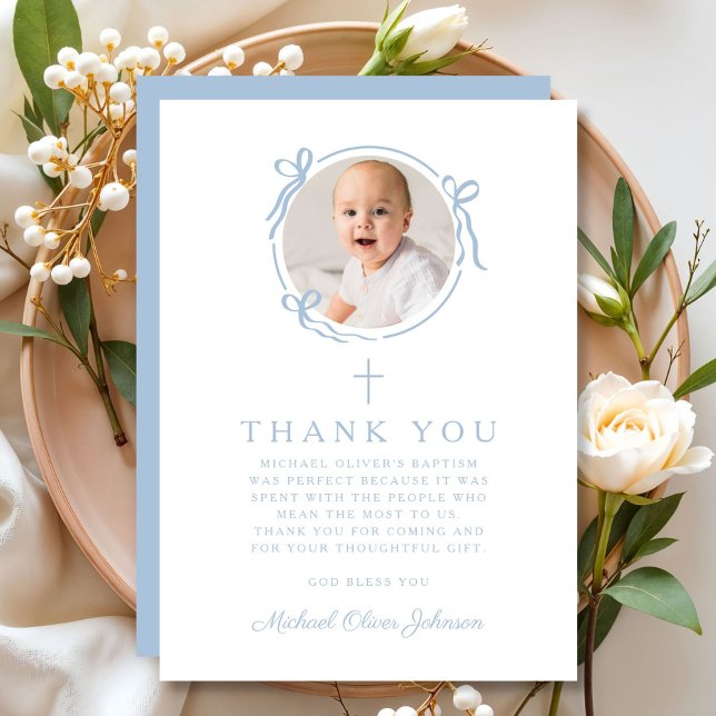 Carte De Remerciements Elegant Baby Blue Religious Cross Baptism (Elegant Baby Blue Religious Cross Baptism Thank You Card)