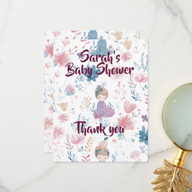 Carte De Remerciements Elegant Baby Girl Shower Flat Thank You Card (Devant/Arrière en situation)