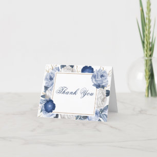 Carte De Remerciements Elégant Baby shower à fleurs bleu et blanc