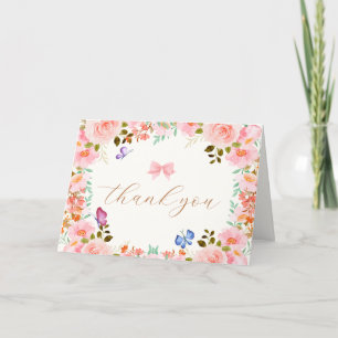 Carte De Remerciements Élégant Baby shower à papillon floral en fleur de