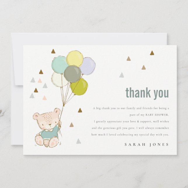 Carte De Remerciements Elégant Baby shower Bearly Wait Balloon Aqua Cute (Devant)