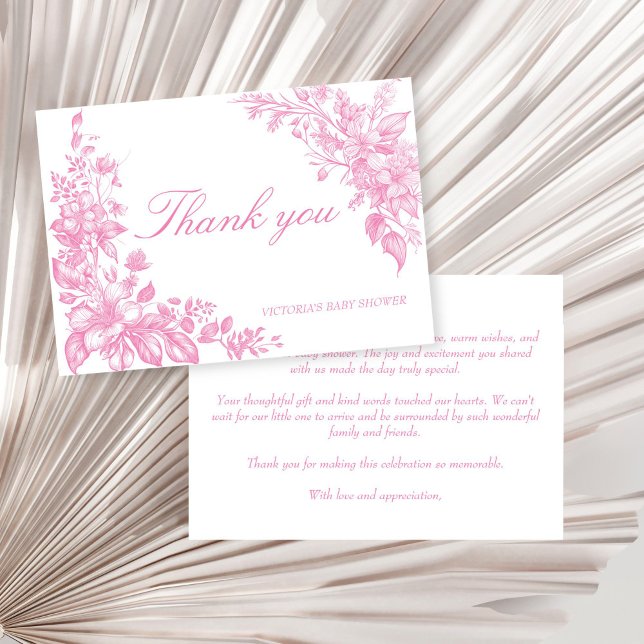 Carte De Remerciements Élégant baby shower botanique rose poussiéreux (Elegant botanical dusty pink girl baby shower thank you card Victorian vintage botanical thank you)