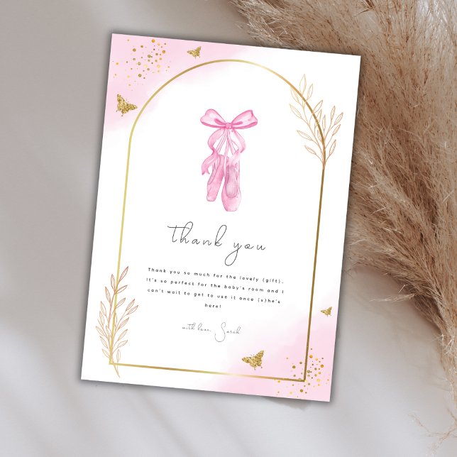 Carte De Remerciements Elégant Baby shower d'aquarelle Arch Ballerina (Elegant Arch Watercolor Ballerina Baby Shower Thank You Card)
