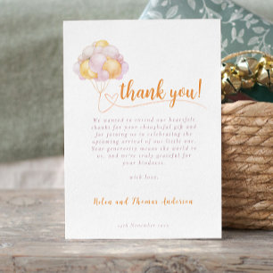 Carte De Remerciements Élégant Baby shower de ballons pour filles de Boho