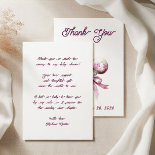 Carte De Remerciements Élégant Baby shower de Bow Bow rose Argent