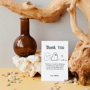 Carte De Remerciements Elégant baby shower d'Halloween noir et blanc