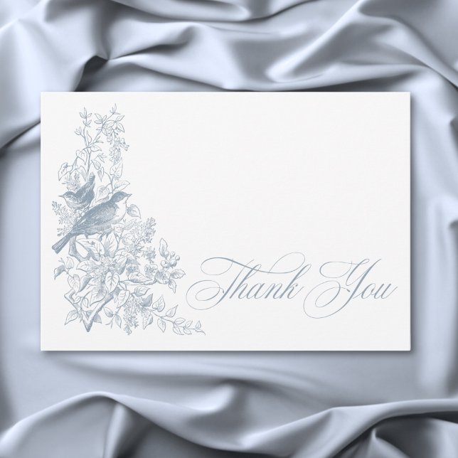 Carte De Remerciements Elégant Baby shower d'oiseaux naturels Blue Chinoi (Elegant Blue Chinoiserie Nature Birds Baby Shower Thank You Card)