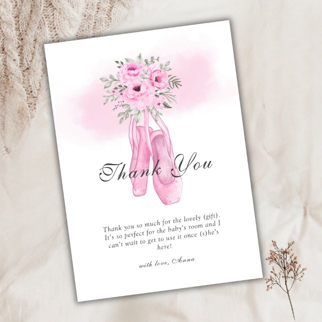 Carte De Remerciements Elégant Baby shower Floral Ballerina Chaussures (Elegant Floral Ballerina Shoes Baby Shower Thank You Card)