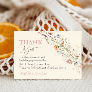 Carte De Remerciements Élégant Baby shower Floral Boho Fleur sauvage