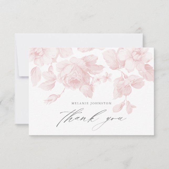 Carte De Remerciements Élégant Baby shower Floral Script rose (Devant)