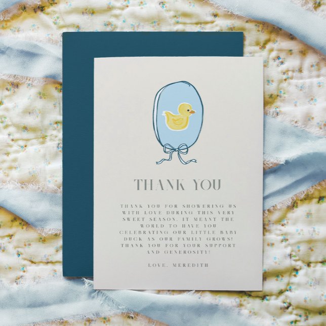 Carte De Remerciements Élégant Baby shower plat en caoutchouc (Elegant meets cute rubber ducky Baby Shower Thank You note cards with chic typography.)